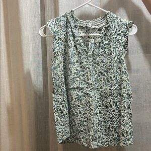 Old Navy Green and White Floral Blouse
